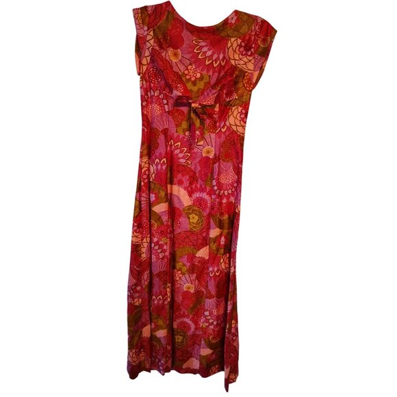 Vintage Paradise Hawaii XS, Small Maxi Dress, Pink Orange Gold Flower Unique - Picture 4 of 7